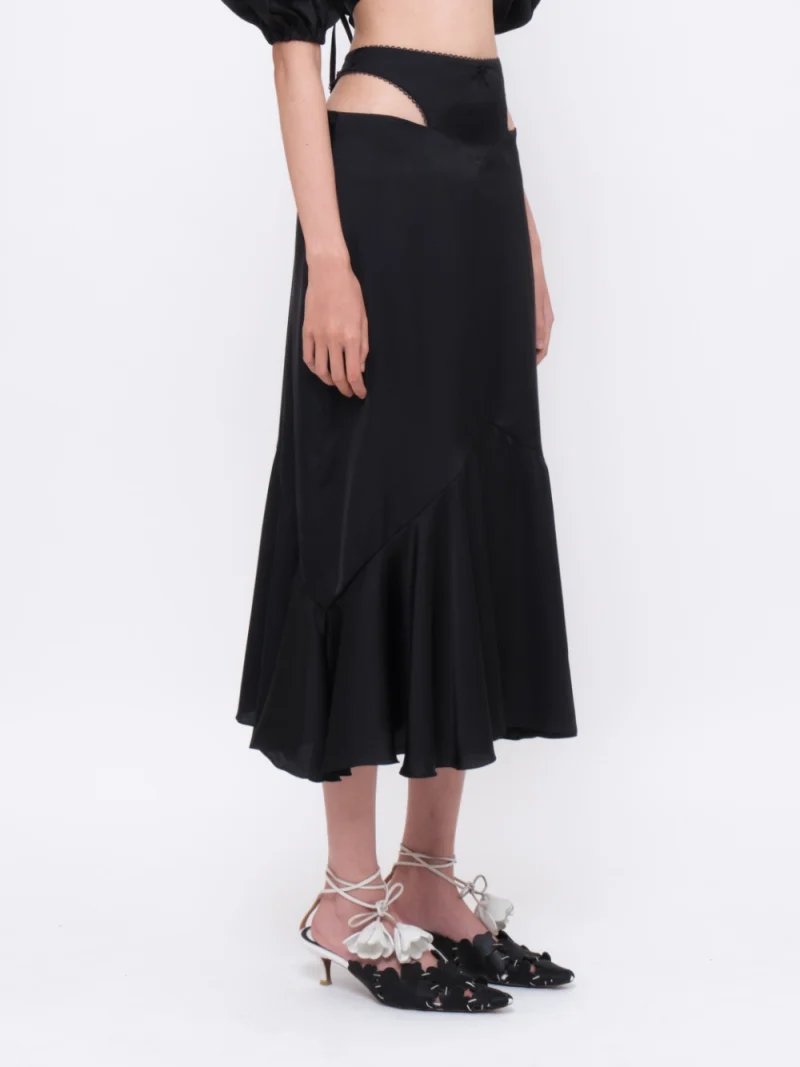 Cut-out Flared Midi Skirt Black