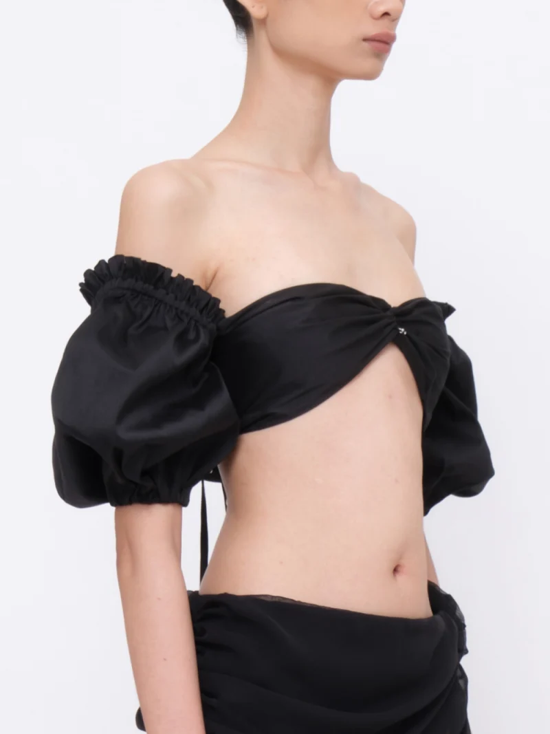 Pierced Puff-sleeves Bandeau Black
