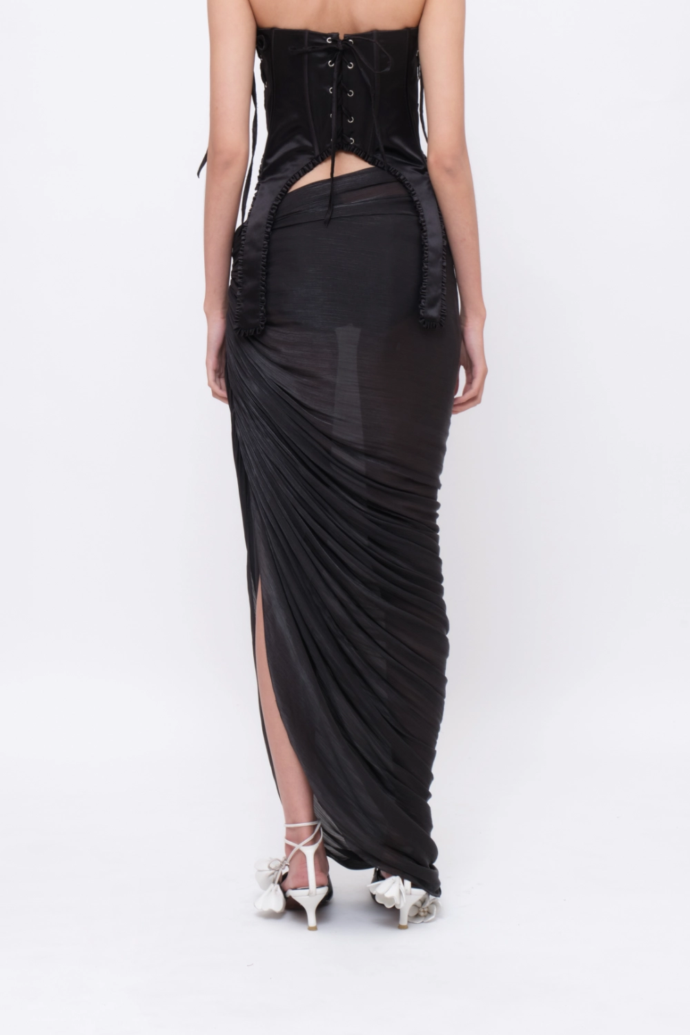 Asymmetrical Draped Maxi Skirt Black - Image 3