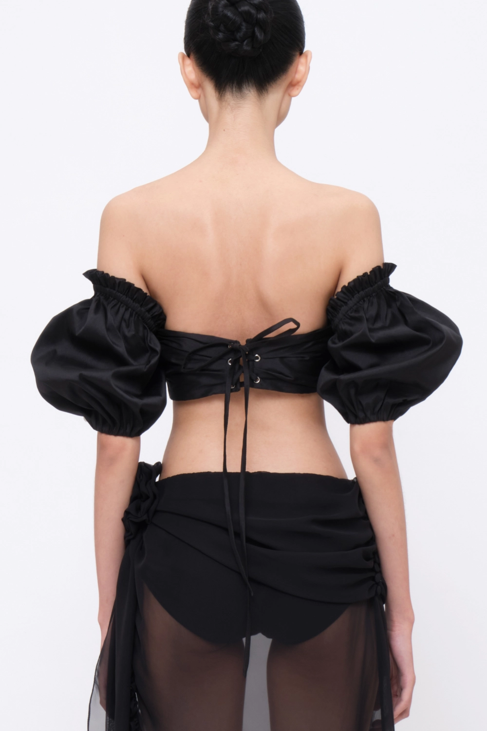 Pierced Puff-sleeves Bandeau Black - Image 3