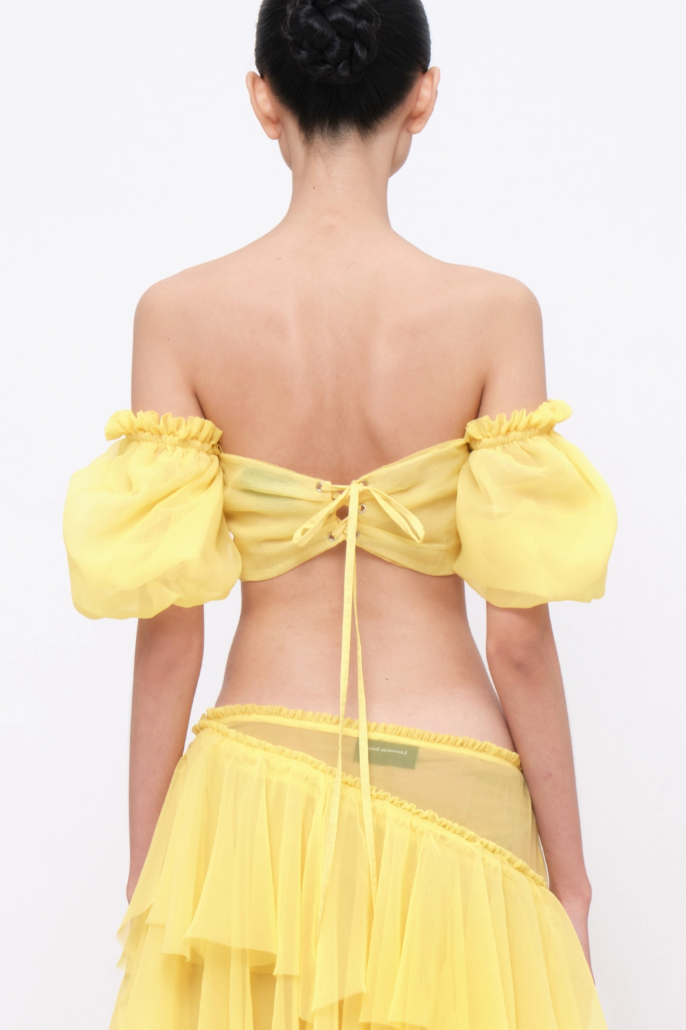 Puff-sleeves Bandeau Light-yellow - Image 3