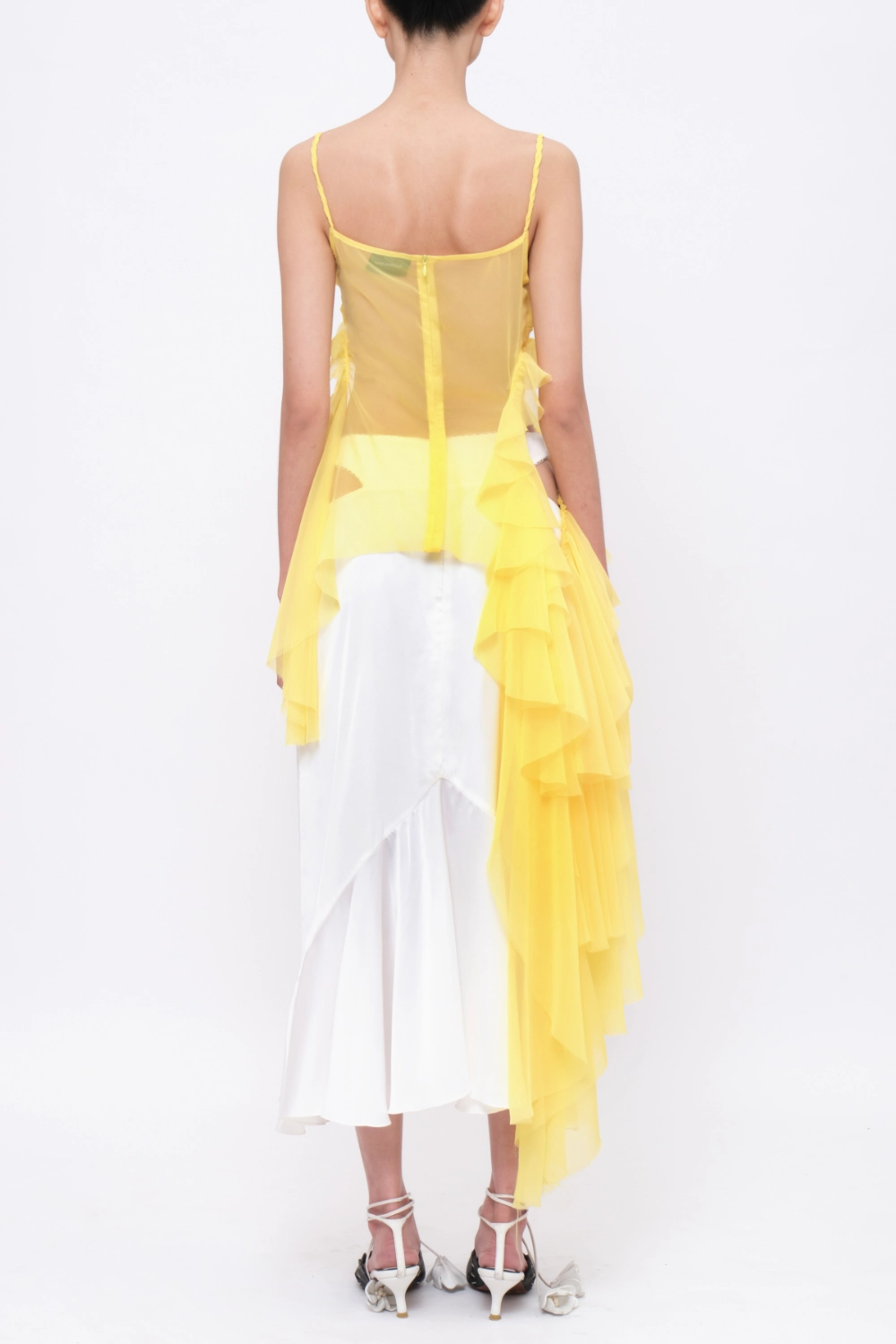 Sheer Asymmetrical Layered Ruffle Top Light-yellow - Image 3